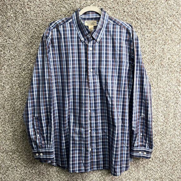 Duluth Trading Co Shirt Mens Large WrinkleFighter Blue Plaid Relaxed Button Down - Picture 1 of 5